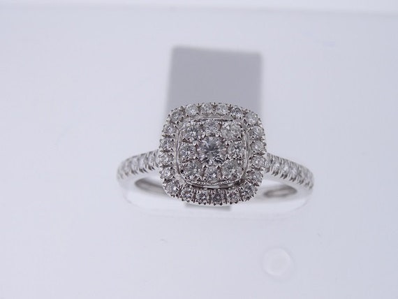 14K White Diamond Halo Cluster Engagement Ring SJ6588CCER