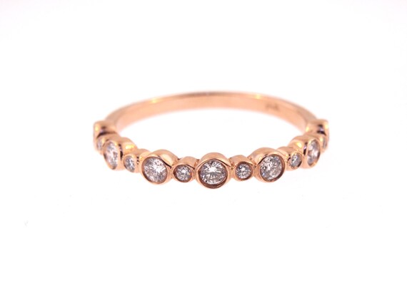 14K Rose Gold Bezel Set Half Eternity Band Stackable Band Wedding Band Anniversary Band Promise Ring Yellow Gold White Gold Art Deco 18K