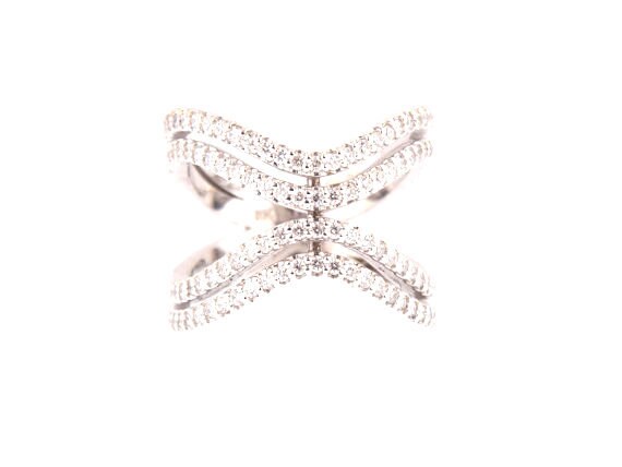 14K White Gold Diamond Band Fashion Band Wedding Band Anniversary Band Right Hand Ring Criss Cross Band Split Shank Rose Gold Yellow Gold