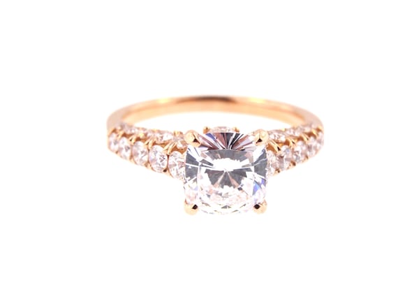 14K Rose Gold Natural Cushion Cut Diamond Engagement Ring Wedding Ring Promise Ring Anniversary Ring Antique Art Deco Ring White Yellow Gold