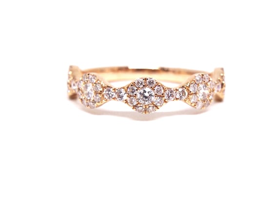 14K Rose Gold Halo Diamond Band Wedding Engagment Ring Promise Ring Anniversary Ring Infinity Band White Gold Yellow Gold Art Deco Halo Band
