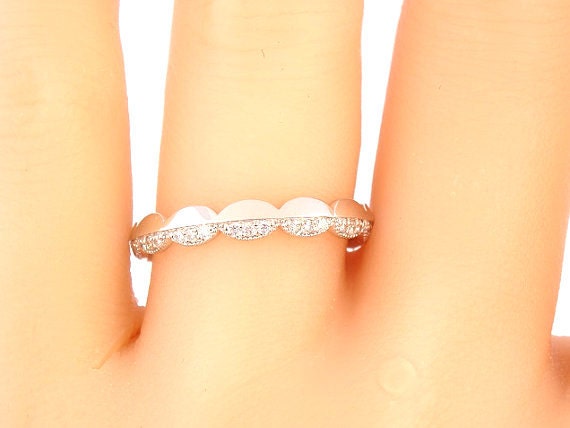 14K White Gold Diamond Wedding Band Art Deco Band Antique Band Anniversary Band Engagement Band Stackable Band Yellow Gold Rose Gold Promise