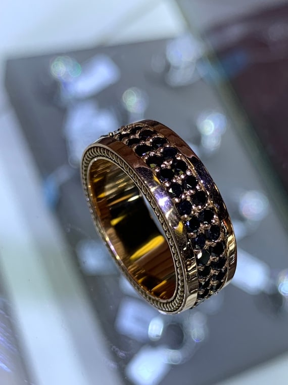 14K Rose Gold Mens Black Diamond Eternity Band Wedding Ring Anniversary Band Engagement Ring Wedding Band Yellow Gold White Gold Platinum