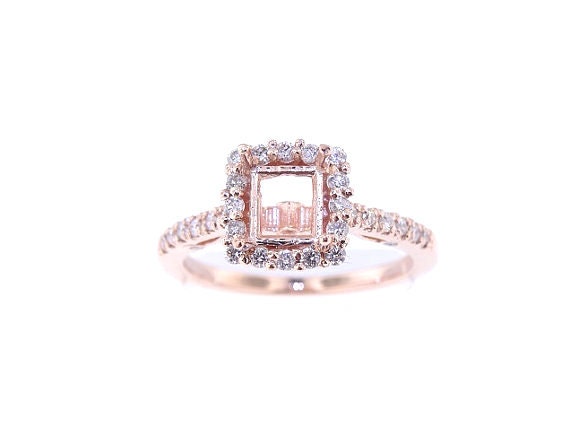 14K Rose Gold Diamond Halo Engagement Ring Wedding Ring Antique Ring Art Deco Ring Yellow Gold White Gold Platinum 18K