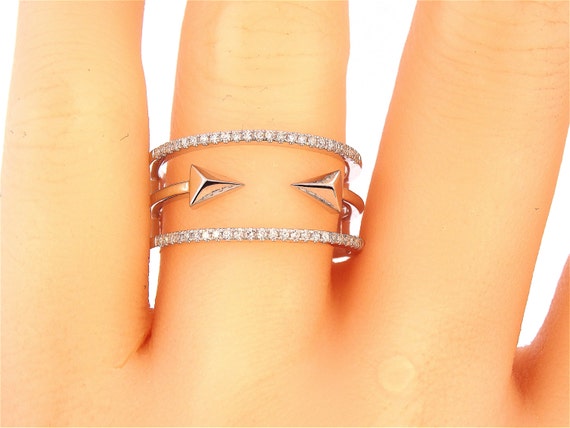 14K White Gold Diamond Arrow Ring Anniversary Band Wedding Band Stackable Band Fashion Band Right Hand Ring Promise Yellow Gold Rose Gold