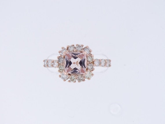 14K Rose Gold Natural Cushion Cut Morganite Diamond Halo Engagement Ring Classic Wedding Ring Anniversary Ring Bridal Ring Alternate Ring