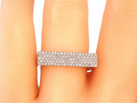 14K White Gold Diamond Doube Bar Band Right Hand Ring Fashion Ring Yellow Gold Rose Gold Split Band Anniversary Band Knock Ring