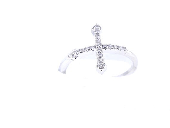 14K White Gold Diamond Sideway Cross Band Right Hand Ring Art Deco Antique Ring Anniversary Band Stackable Band Yellow Gold White Gold 18K