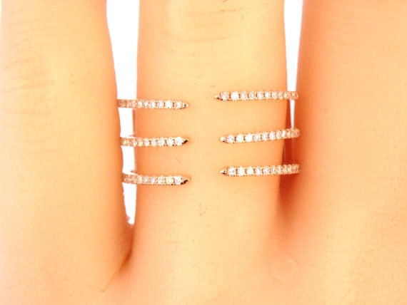 14K Rose Gold Diamond Band Fashion Band Wedding Band Anniversary Band Right Hand Ring Criss Cross Band Split Shank White Gold Yellow Gold