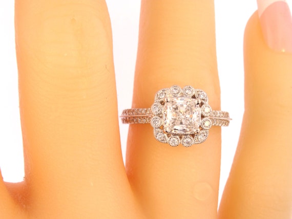 14K White Gold Diamond and Natural Cushion Cut Diamond Engagement Ring Wedding Ring Promise Ring Halo Ring Yellow Gold Rose Gold Antique 18K