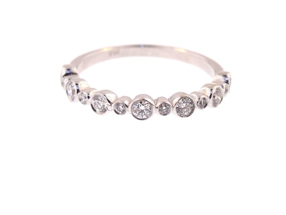 14K White Gold Bezel Set Half Eternity Band Stackable Band Wedding Band Anniversary Band Promise Ring Yellow Gold Rose Gold Art Deco 18K