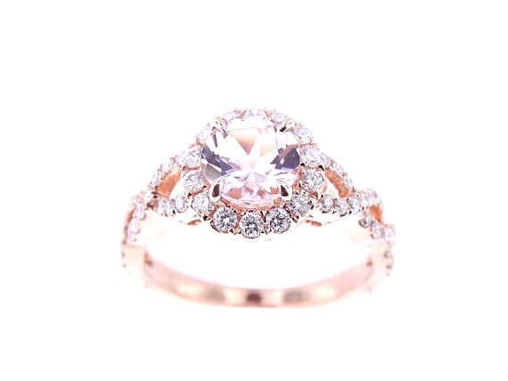 14K Rose Gold Diamond &Natural Morganite Halo Engagement Ring Wedding Ring Anniversary Ring Criss Cross Ring Infinity Ring Yellow White Gold