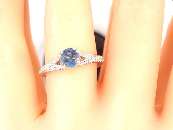 14K White Gold Diamond and Natural Blue Topaz Engagement Ring Wedding Ring Anniversary Ring Split Shack Art Deco Antique Ring Classic Halo