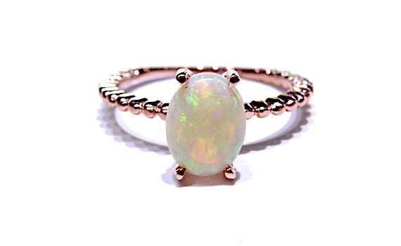14K Rose Gold Oval Shape Opal Engagement Ring Anniversary Ring Art Deco Ring Solitaire Ring Antique Design Ring Yellow Gold White Gold 18K