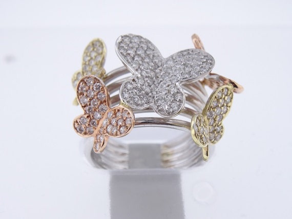 14K Tri-Color(Rose, White, and Yellow) Gold Diamond Butterfly Ring 1.60 Carats - SJ3600BUTR