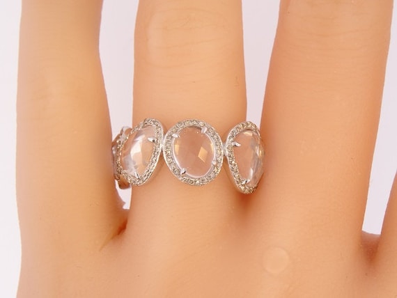 14 Karat White Gold Diamond and White Topaz Halo Band Fashion Ring Stackable Band Art Deco Antique Ring