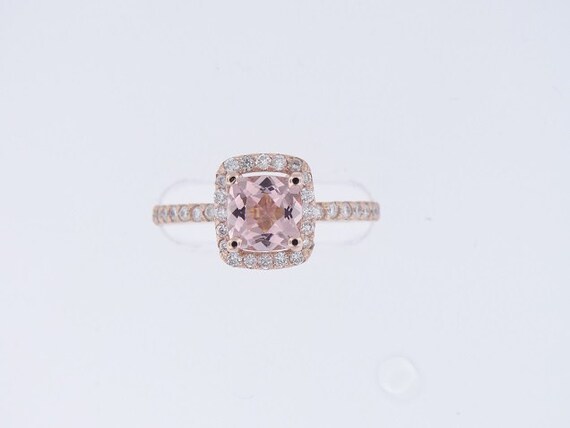14K Rose Gold Cushion Cut Morganite Diamond Halo Ring Classic Wedding Ring Anniversary Ring Bridal Wedding Engagement Ring White Gold Yellow