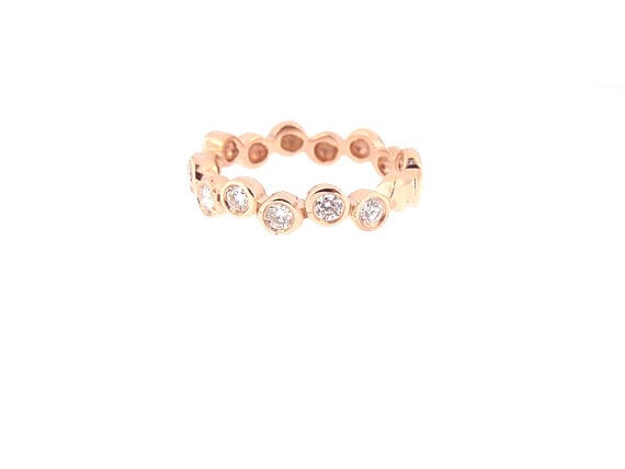 14K Rose Gold Bezel Set Wedding Band Anniversary Band Promise Ring Promise Band Stackable Band Yellow Gold White Gold Platinum 18K - SJ877