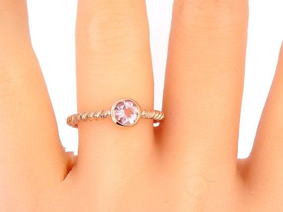 14K Rose Gold Morgnaite Bezel Set Engagement Ring Anniversary Ring Fashion Ring Promise Ring Twisted Design Braided Band Yellow White Gold