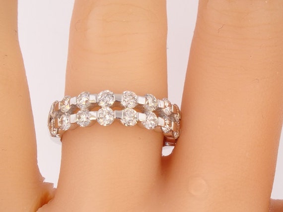 14K White Gold Prong Set Two Row Wedding Band Anniversary Band Promise Ring Stackable Band Simple Band Engagement Band Yellow Gold Rose Gold