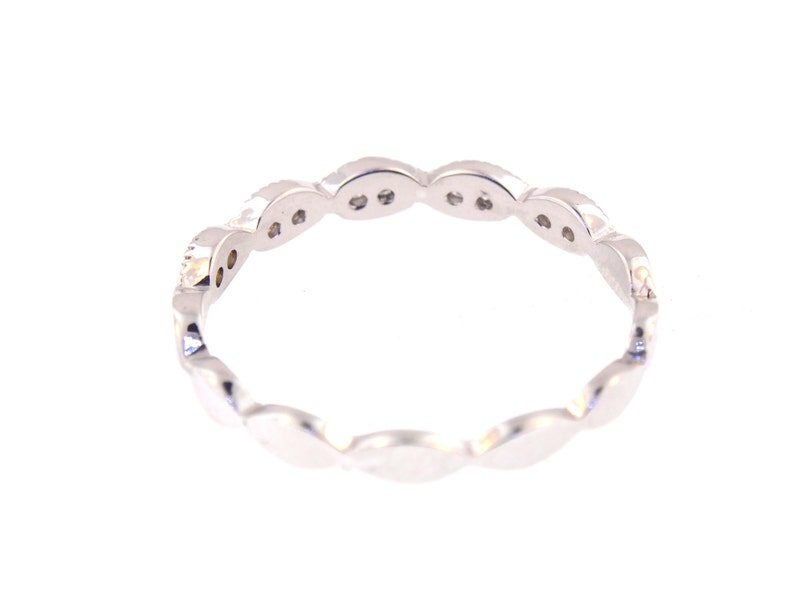 14K White Gold Art Deco Antique Style Half Eternity Band Stackable Band Anniversary Band Wedding Band Yellow Gold Rose Gold Platinum 18K