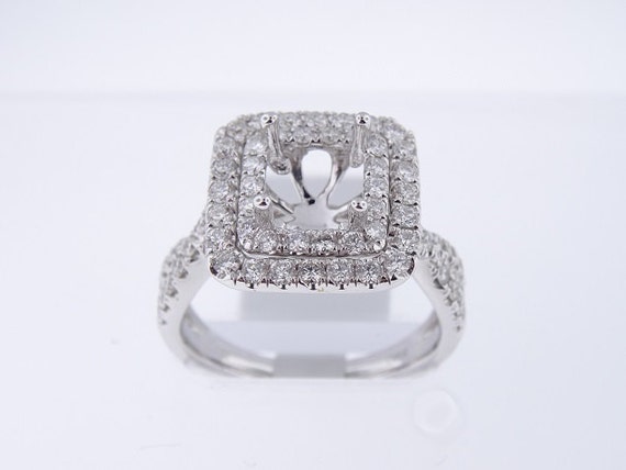 18K White Gold Diamond Double Halo Engagement Ring - SJ4700ER