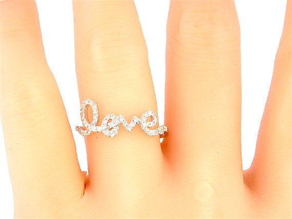 14K White Gold Diamond LOVE Band Right Hand Ring Fashion Jewelry Stackable Band Love Ring Yellow Gold Rose Gold Promise Ring Promise Band