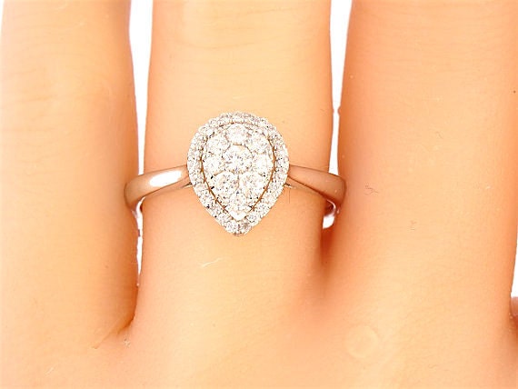 18K White Gold Pear Shape Diamond Solitaire Wedding Ring Engagement Ring Promise Ring Halo Ring Yellow Gold Rose Gold Antique Art Deco Ring