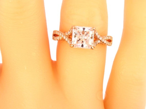 14K Rose Gold Diamond Asscher Cut Diamond Center Stone Antique Engagement Ring Promise Ring Classic Infinity Ring Yellow Gold White Gold 18K