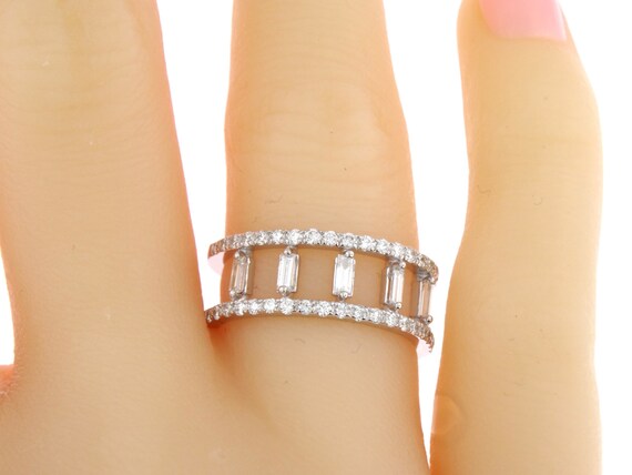 14K White Gold Baguette and Round Brilliant Diamond Band Art Deco Antique Promise Ring Anniversary Band Wedding Band Yellow Gold Rose Gold
