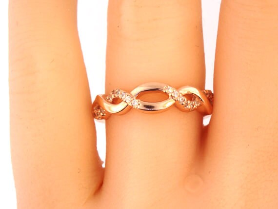 14K Rose Gold Diamond Infinity Band Criss Cross Band Stackable Band Anniversary Band Wedding Band Engagement Band Yellow Gold White Gold