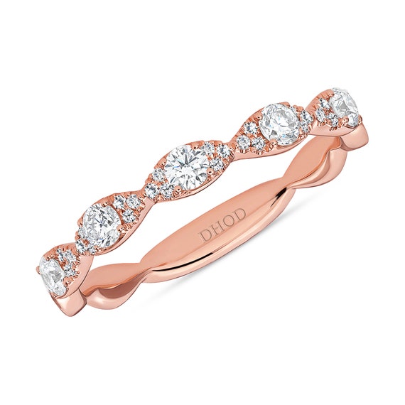14K Rose Gold Marquise Shape Antique Style Half Eternity Band Stackable Band Anniversary Band Wedding Band Yellow Gold Rose Gold Platinum