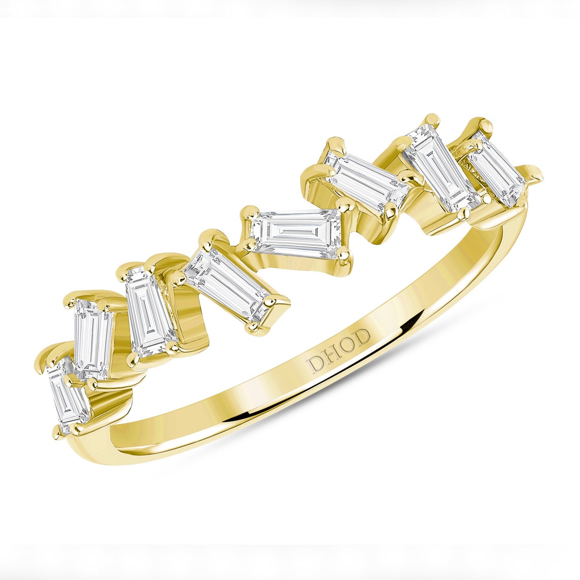 14K White Gold Art Deco Diamond Baguette Band Wedding Band