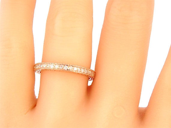 14K Rose Gold Diamond Antique Band Wedding Band Engagement Band Anniversary Band Art Deco Band Promise Ring Yellow Gold White Gold Fashion