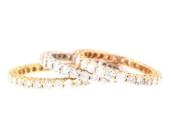 14K Tri-Color Prong Set Diamond Band Anniversary Band Wedding Band Stackable Band Promise Ring Yellow Gold White Gold Rose Gold Platinum 18K