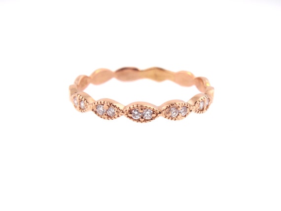 14K Rose Gold Art Deco Antique Style Half Eternity Band Stackable Band Anniversary Band Wedding Band Yellow Gold White Gold Platinum 18K