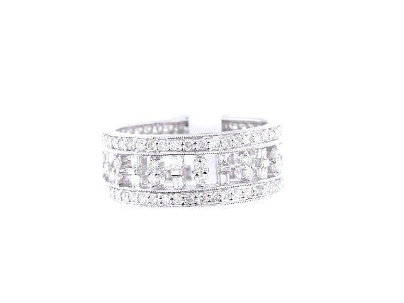 18K White Gold Baguette and Round Brilliant Diamond Band Art Deco Antique Promise Ring Anniversary Band Wedding Band Yellow Gold Rose Gold