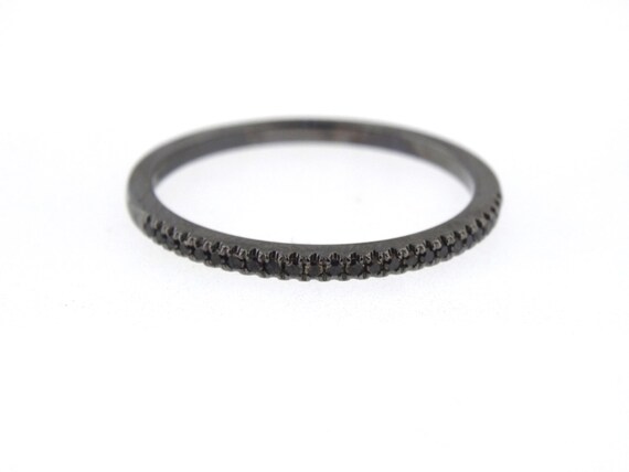 14K Black Gold Black Diamond Half Eternity Band Prong Set Wedding Band Engagement Ring Promise Ring Stackable Band Art White Gold Yellow 18K