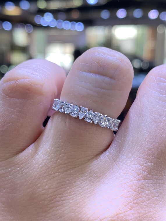 14K White Gold Pear Shape 3/4 Eternity Art Deco Antique Style Band Stackable Band Anniversary Band Wedding Band Yellow Gold Rose Gold 18K