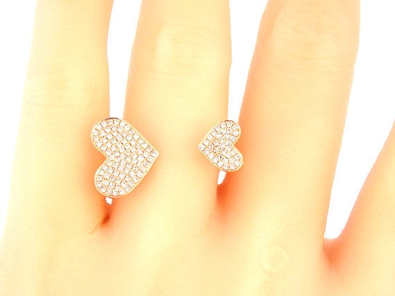 14K Rose Gold Diamond Heart Pave Ring Anniversary Ring Fashion Ring Right Hand Ring Stackable Ring Band Rose Gold White Gold Platinum 18K
