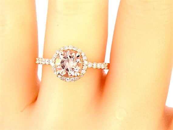 14K Rose Gold Diamond Round Morganite Engagement Ring Wedding Ring Art Deco Ring Antique Ring Promise Ring Pave Ring Yellow Gold White Gold