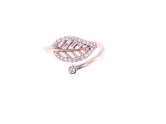 14K Rose Gold Leaf Diamond Band Wedding Band Promise Ring Art Deco Band Antique Band Stackable Band Fashion Band Yellow Gold White Gold 18K
