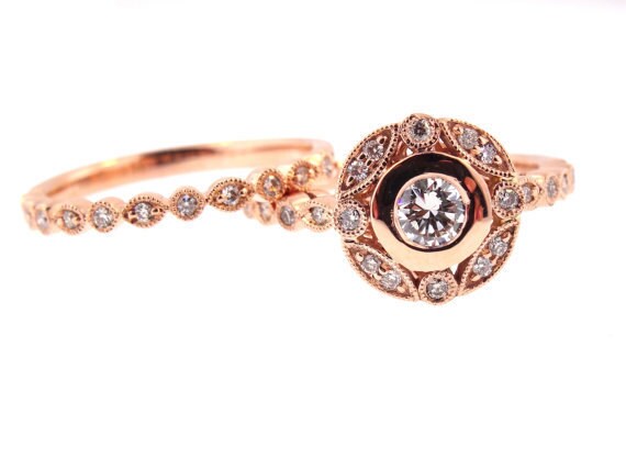 14 Karat Rose Gold Diamond Round Brilliant Diamond Wedding Set Wedding Ring Engagment Ring Promise Anniversary Ring White Gold Yellow Gold