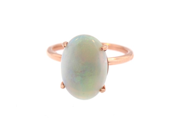 14K Rose Gold Oval Shape Opal Engagement Ring Anniversary Ring Art Deco Ring Solitaire Ring Antique Design Ring Yellow Gold White Gold 18K