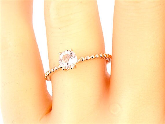 14K Rose Gold Morganite Wedding Ring Promise Ring Engagement Ring Art Deco Ring Solitaire Ring Yellow Gold White Gold Platinum 18K