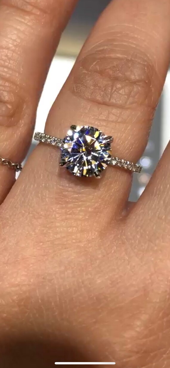 14 White Rose Gold Diamond Wedding Ring With 8MM Round Brilliant Forever One Moissanite Engagement Ring Promise Ring Anniversary Ring