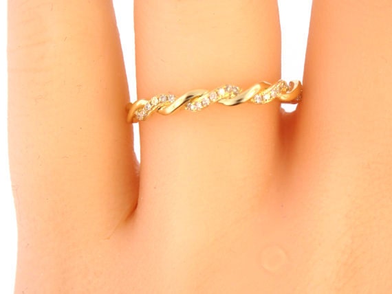 14K Yellow Gold Diamond Infinity Band Criss Cross Band Stackable Band Anniversary Band Wedding Band Engagement Band Rose Gold White Gold