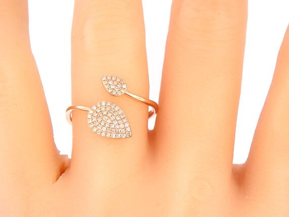 14 Karat Rose Gold Diamond Leaf Band Diamond Band Anniversary Band Right Hand Ring Stackable Band Art Deco Antique Yellow Gold White Gold