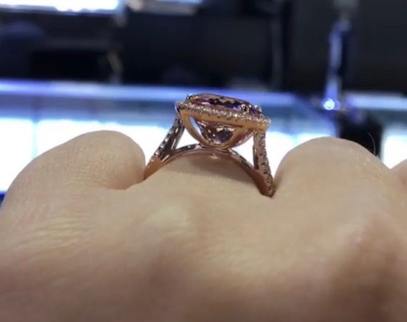 14K Rose Gold Diamond Round Morganite Engagement Ring Wedding Ring Art Deco Ring Antique Ring Promise Ring Pave Ring Yellow Gold White Gold