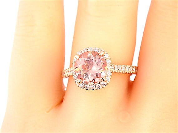 14K Rose Gold Diamond Round Morganite Engagement Ring Wedding Ring Art Deco Ring Antique Ring Promise Ring Pave Ring Yellow Gold White Gold